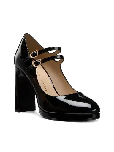 Stuart Weitzman Women's Babette 100MM Patent Leather Platform Mary Janes Pumps - Black | Thumbnail 2 Stuart Weitzman Women's Babette 100MM Patent Leather Platform Mary Janes Pumps - Black | Thumbnail 2