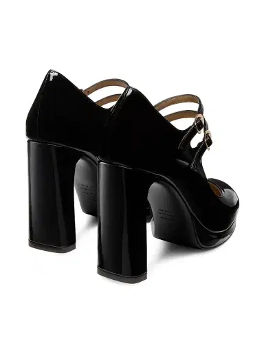 Stuart Weitzman Women's Babette 100MM Patent Leather Platform Mary Janes Pumps - Black | Thumbnail 3 Stuart Weitzman Women's Babette 100MM Patent Leather Platform Mary Janes Pumps - Black | Thumbnail 3