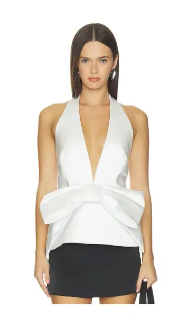 Prabal Gurung Deep V-neck Halter Satin Top | Thumbnail 1 Prabal Gurung Deep V-neck Halter Satin Top | Thumbnail 1