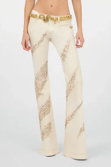 Roberto Cavalli Ivory flared jeans with gold animal-print detailing | Thumbnail 2 Roberto Cavalli Ivory flared jeans with gold animal-print detailing | Thumbnail 2