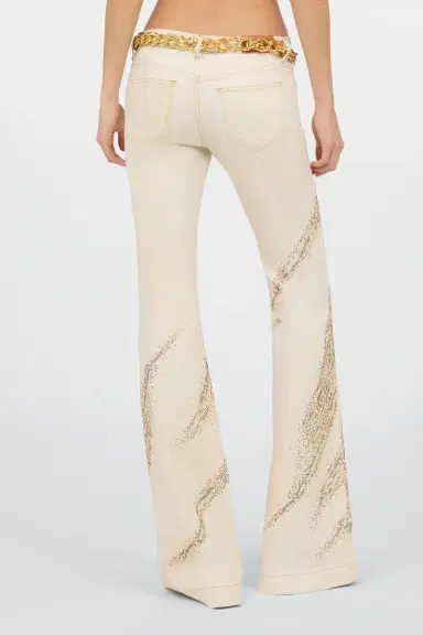 Roberto Cavalli Ivory flared jeans with gold animal-print detailing | Thumbnail 3 Roberto Cavalli Ivory flared jeans with gold animal-print detailing | Thumbnail 3