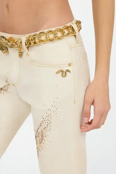 Roberto Cavalli Ivory flared jeans with gold animal-print detailing | Thumbnail 5 Roberto Cavalli Ivory flared jeans with gold animal-print detailing | Thumbnail 5
