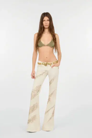 Roberto Cavalli Ivory flared jeans with gold animal-print detailing | Thumbnail 7 Roberto Cavalli Ivory flared jeans with gold animal-print detailing | Thumbnail 7