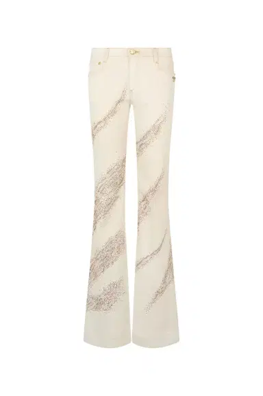 Roberto Cavalli Ivory flared jeans with gold animal-print detailing | Thumbnail 1 Roberto Cavalli Ivory flared jeans with gold animal-print detailing | Thumbnail 1