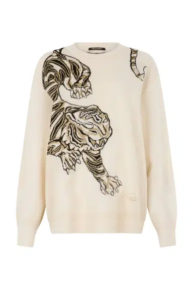 Roberto Cavalli Wool Sweater with Tiger Motif | Thumbnail 1 Roberto Cavalli Wool Sweater with Tiger Motif | Thumbnail 1