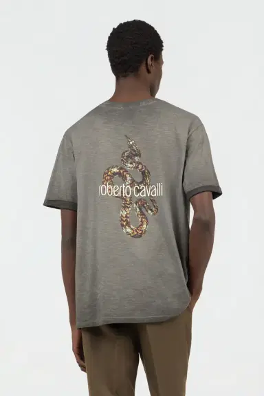 Roberto Cavalli Grey T-Shirt with Back Snake Print | Thumbnail 3 Roberto Cavalli Grey T-Shirt with Back Snake Print | Thumbnail 3