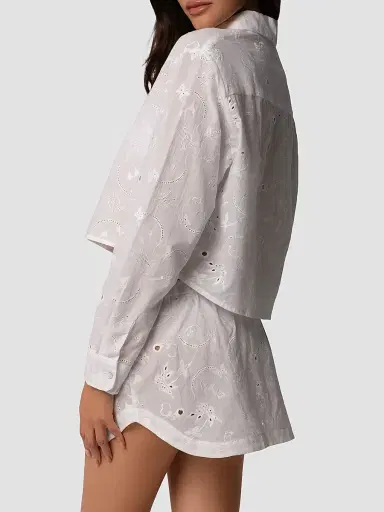 Kiki de Montparnasse Women's Simone Eyelet Linen-Cotton Crop Shirt - | Thumbnail 3 Kiki de Montparnasse Women's Simone Eyelet Linen-Cotton Crop Shirt - | Thumbnail 3