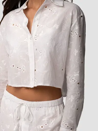Kiki de Montparnasse Women's Simone Eyelet Linen-Cotton Crop Shirt - | Thumbnail 4 Kiki de Montparnasse Women's Simone Eyelet Linen-Cotton Crop Shirt - | Thumbnail 4