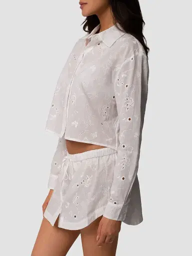Kiki de Montparnasse Women's Simone Eyelet Linen-Cotton Crop Shirt - | Thumbnail 5 Kiki de Montparnasse Women's Simone Eyelet Linen-Cotton Crop Shirt - | Thumbnail 5