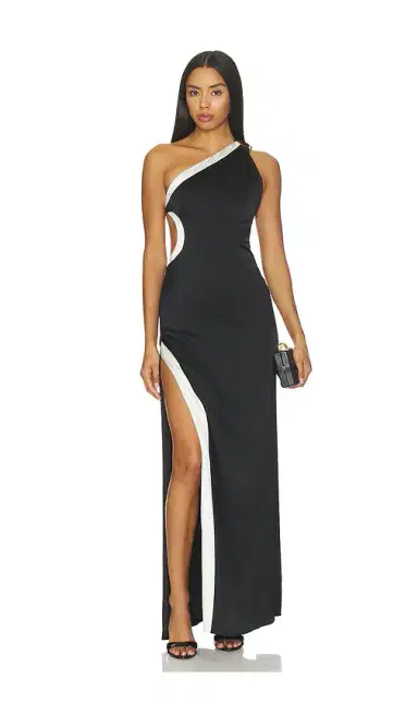 Alice + Olivia Alice + Olivia Gwendolyn Asymmetrical Cutout Midi Dress With Hardware Detail | Thumbnail 1 Alice + Olivia Alice + Olivia Gwendolyn Asymmetrical Cutout Midi Dress With Hardware Detail | Thumbnail 1