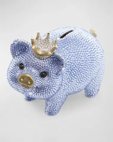 Jay Strongwater Baby Blue Piggy Bank w/ Crown | Thumbnail 2 Jay Strongwater Baby Blue Piggy Bank w/ Crown | Thumbnail 2