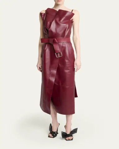 Givenchy Asymmetric Ruffle Leather Midi Dress | Thumbnail 2 Givenchy Asymmetric Ruffle Leather Midi Dress | Thumbnail 2
