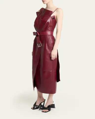 Givenchy Asymmetric Ruffle Leather Midi Dress | Thumbnail 4 Givenchy Asymmetric Ruffle Leather Midi Dress | Thumbnail 4