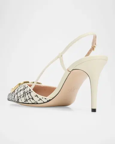Valentino Garavani 80mm VLogo Signature Tweed Slingback Pumps | Thumbnail 4 Valentino Garavani 80mm VLogo Signature Tweed Slingback Pumps | Thumbnail 4