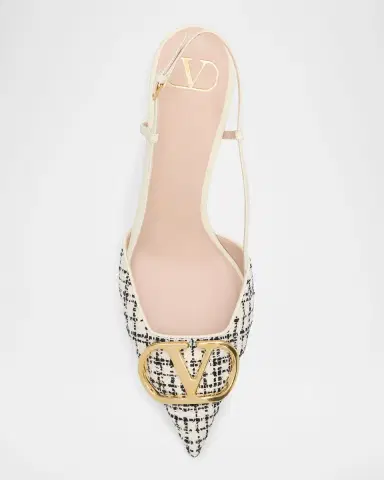 Valentino Garavani 80mm VLogo Signature Tweed Slingback Pumps | Thumbnail 6 Valentino Garavani 80mm VLogo Signature Tweed Slingback Pumps | Thumbnail 6