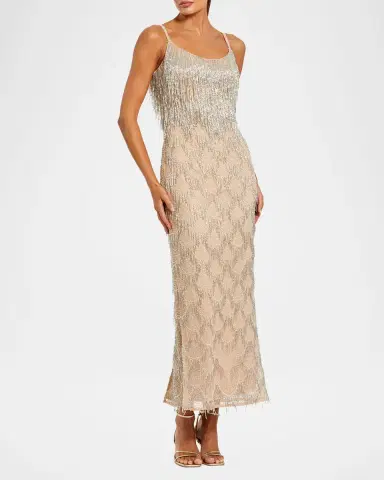 Mac Duggal Fringed Metallic Midi Dress | Thumbnail 2 Mac Duggal Fringed Metallic Midi Dress | Thumbnail 2