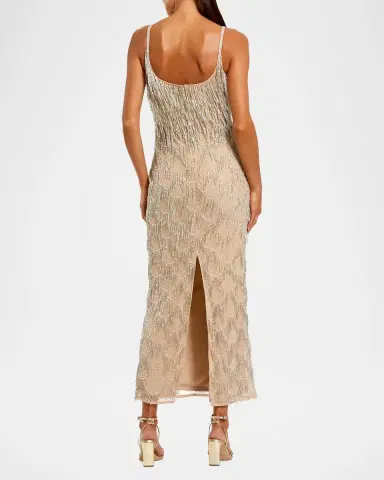 Mac Duggal Fringed Metallic Midi Dress | Thumbnail 3 Mac Duggal Fringed Metallic Midi Dress | Thumbnail 3