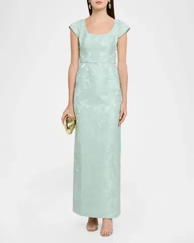 SACHIN BABI Grace Cap-Sleeve Cloque Column Gown | Thumbnail 2 SACHIN BABI Grace Cap-Sleeve Cloque Column Gown | Thumbnail 2