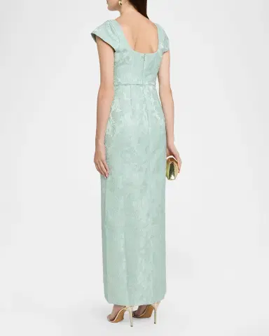 SACHIN BABI Grace Cap-Sleeve Cloque Column Gown | Thumbnail 3 SACHIN BABI Grace Cap-Sleeve Cloque Column Gown | Thumbnail 3