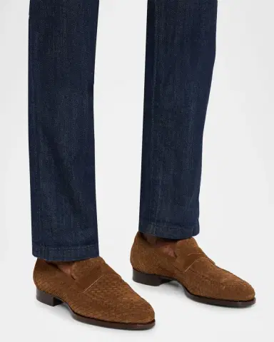 Kiton Men's Woven Calfskin Penny Loafers | Thumbnail 2 Kiton Men's Woven Calfskin Penny Loafers | Thumbnail 2