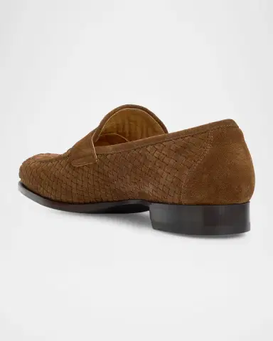 Kiton Men's Woven Calfskin Penny Loafers | Thumbnail 4 Kiton Men's Woven Calfskin Penny Loafers | Thumbnail 4