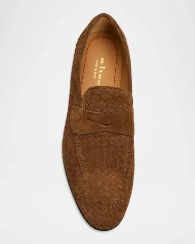 Kiton Men's Woven Calfskin Penny Loafers | Thumbnail 6 Kiton Men's Woven Calfskin Penny Loafers | Thumbnail 6