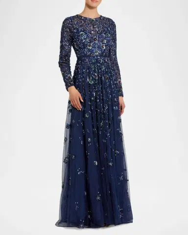 Mac Duggal Beaded Floral Sequin Mesh Gown | Thumbnail 2 Mac Duggal Beaded Floral Sequin Mesh Gown | Thumbnail 2