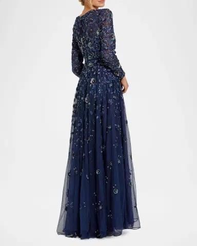 Mac Duggal Beaded Floral Sequin Mesh Gown | Thumbnail 3 Mac Duggal Beaded Floral Sequin Mesh Gown | Thumbnail 3