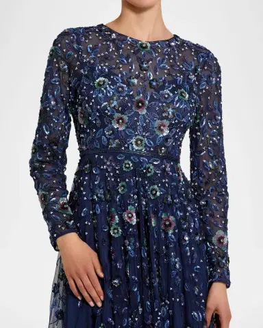 Mac Duggal Beaded Floral Sequin Mesh Gown | Thumbnail 4 Mac Duggal Beaded Floral Sequin Mesh Gown | Thumbnail 4