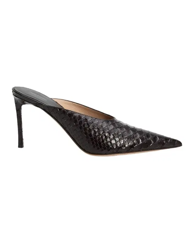 85mm Semi Shiny Croc-Embossed Leather Mule Pumps 85mm Semi Shiny Croc-Embossed Leather Mule Pumps