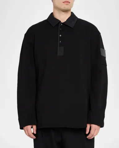 Bottega Veneta Men's Cotton Fleece Polo Sweater | Thumbnail 4 Bottega Veneta Men's Cotton Fleece Polo Sweater | Thumbnail 4