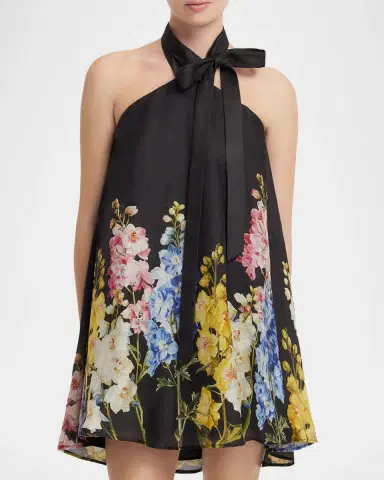 LEO LIN Eloise Floral-Print Trapeze Halter Mini Dress | Thumbnail 5 LEO LIN Eloise Floral-Print Trapeze Halter Mini Dress | Thumbnail 5
