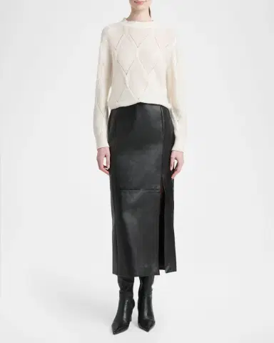Kiton Leather Front Slit Midi Skirt | Thumbnail 2 Kiton Leather Front Slit Midi Skirt | Thumbnail 2