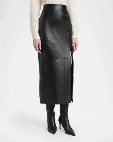 Kiton Leather Front Slit Midi Skirt | Thumbnail 4 Kiton Leather Front Slit Midi Skirt | Thumbnail 4