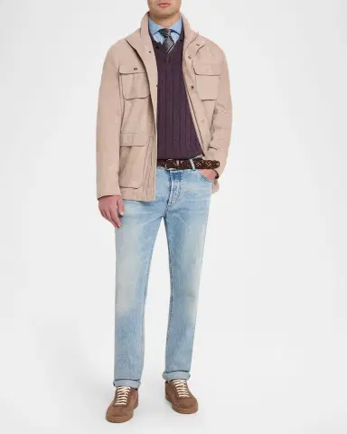 Brunello Cucinelli Men's Suede T-Toe Low-Top Sneakers | Thumbnail 3 Brunello Cucinelli Men's Suede T-Toe Low-Top Sneakers | Thumbnail 3