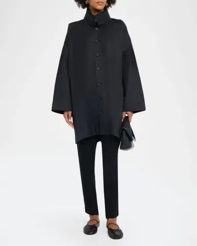Eskandar Smaller Front Larger Back High Neck Raincoat With Button Away Hood - Long Plus Length | Thumbnail 2 Eskandar Smaller Front Larger Back High Neck Raincoat With Button Away Hood - Long Plus Length | Thumbnail 2