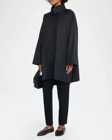 Eskandar Smaller Front Larger Back High Neck Raincoat With Button Away Hood - Long Plus Length | Thumbnail 4 Eskandar Smaller Front Larger Back High Neck Raincoat With Button Away Hood - Long Plus Length | Thumbnail 4