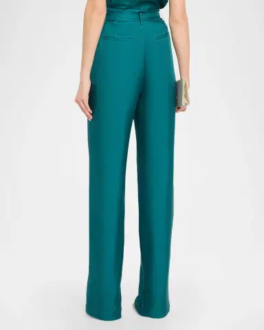 LAPOINTE Belted Silk Pleated Straight-Leg Trousers | Thumbnail 3 LAPOINTE Belted Silk Pleated Straight-Leg Trousers | Thumbnail 3
