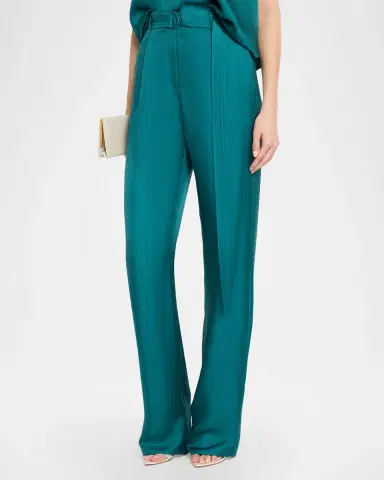 LAPOINTE Belted Silk Pleated Straight-Leg Trousers | Thumbnail 4 LAPOINTE Belted Silk Pleated Straight-Leg Trousers | Thumbnail 4