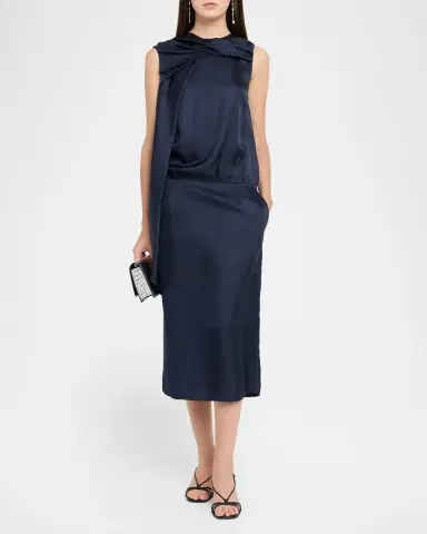 Loulou De Saison Izia Draped Cape Silk Midi Dress | Thumbnail 2 Loulou De Saison Izia Draped Cape Silk Midi Dress | Thumbnail 2
