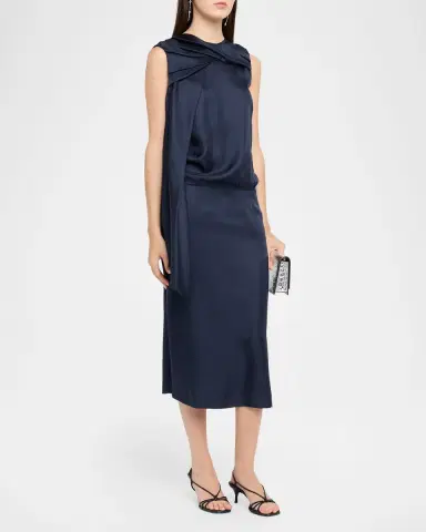 Loulou De Saison Izia Draped Cape Silk Midi Dress | Thumbnail 4 Loulou De Saison Izia Draped Cape Silk Midi Dress | Thumbnail 4