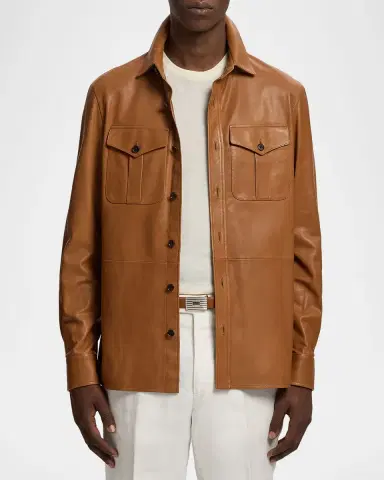 Ralph Lauren Purple Label Men's Plonge Leather Overshirt | Thumbnail 4 Ralph Lauren Purple Label Men's Plonge Leather Overshirt | Thumbnail 4