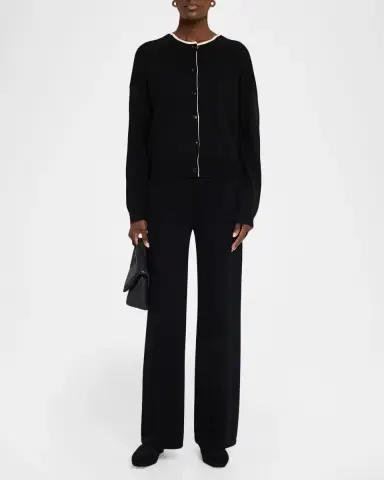 Loulou De Saison Nicola Contrast Crewneck Cashmere Cardigan | Thumbnail 2 Loulou De Saison Nicola Contrast Crewneck Cashmere Cardigan | Thumbnail 2