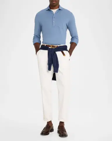 Ralph Lauren Purple Label Men's Cashmere and Silk Long-Sleeve Polo Shirt | Thumbnail 2 Ralph Lauren Purple Label Men's Cashmere and Silk Long-Sleeve Polo Shirt | Thumbnail 2