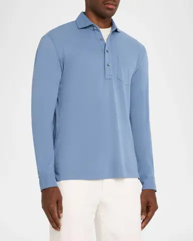 Ralph Lauren Purple Label Men's Cashmere and Silk Long-Sleeve Polo Shirt | Thumbnail 4 Ralph Lauren Purple Label Men's Cashmere and Silk Long-Sleeve Polo Shirt | Thumbnail 4