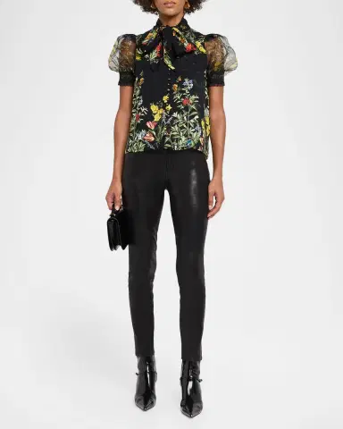 ALICE + OLIVIA Brentley Tie-Neck Floral Blouse | Thumbnail 2 ALICE + OLIVIA Brentley Tie-Neck Floral Blouse | Thumbnail 2