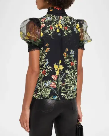 ALICE + OLIVIA Brentley Tie-Neck Floral Blouse | Thumbnail 3 ALICE + OLIVIA Brentley Tie-Neck Floral Blouse | Thumbnail 3