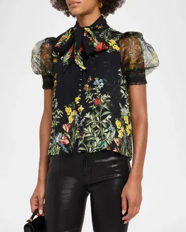 ALICE + OLIVIA Brentley Tie-Neck Floral Blouse | Thumbnail 4 ALICE + OLIVIA Brentley Tie-Neck Floral Blouse | Thumbnail 4