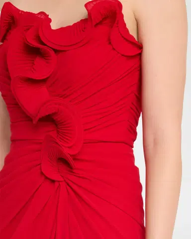 Badgley Mischka Pleated Ruffled Chiffon Column Gown | Thumbnail 5 Badgley Mischka Pleated Ruffled Chiffon Column Gown | Thumbnail 5