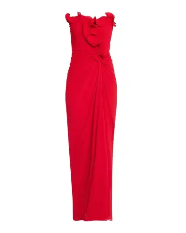 Badgley Mischka Pleated Ruffled Chiffon Column Gown | Thumbnail 1 Badgley Mischka Pleated Ruffled Chiffon Column Gown | Thumbnail 1